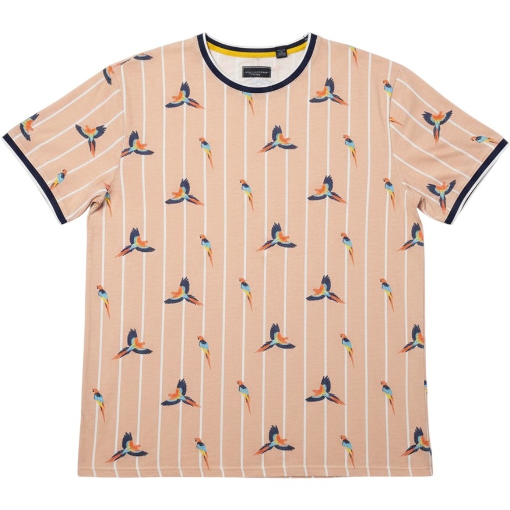 PX Premium Xpression Mens 3XL Salmon Tropical Bird Striped Ringer T-Shirt